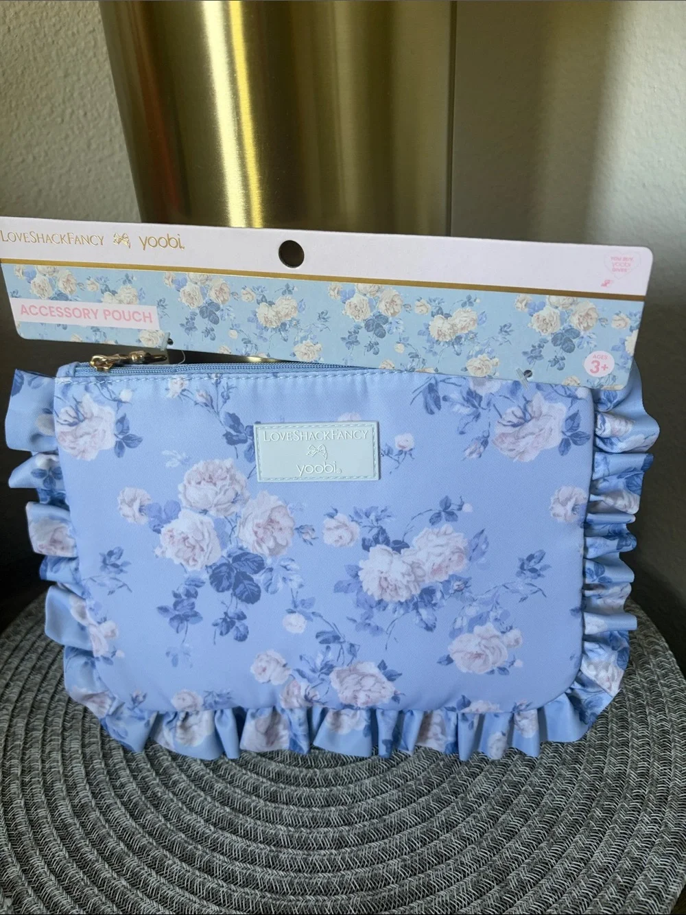 NWT Love Shack Fancy X Yoobi Everblooming Rosettes Flat Zip Ruffle Pencil Case